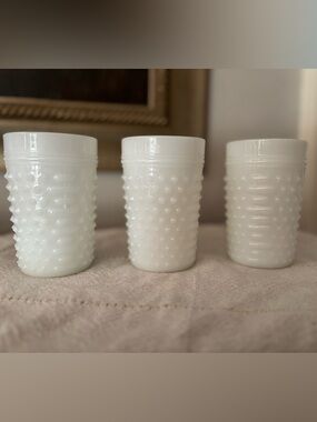 Anchor Hocking- 3 Hobnail Milk Glass Tumblers